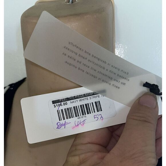 NWT Feel The Piece Terre Jacobs Navy Striped T-shirt Top Paint Accents SZ XS/S - Picture 6 of 9